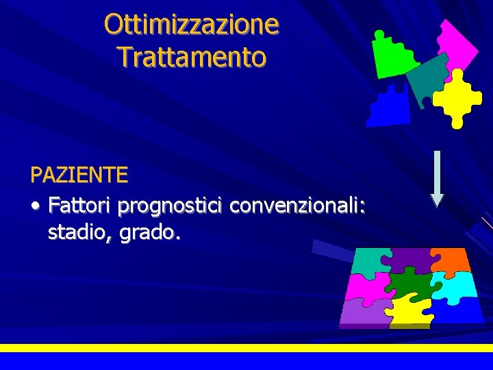 Ottimizzazione Trattamento PAZIENTE • Fattori prognostici convenzionali: stadio, grado. 