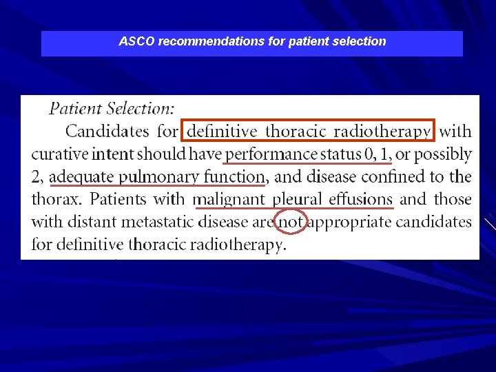 ASCO recommendations for patient selection 