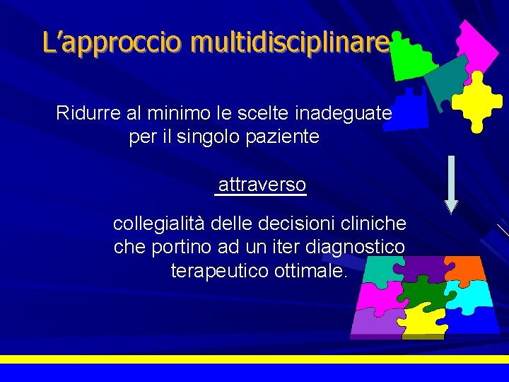 L’approccio multidisciplinare Ridurre al minimo le scelte inadeguate per il singolo paziente attraverso collegialità