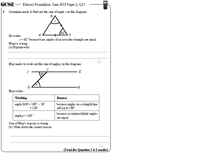 GCSE 1 Edexcel Foundation: June 2018 Paper 2, Q 15 Germaine needs to find GCSE 1 Edexcel Foundation: June 2018 Paper 2, Q 15 Germaine needs to find