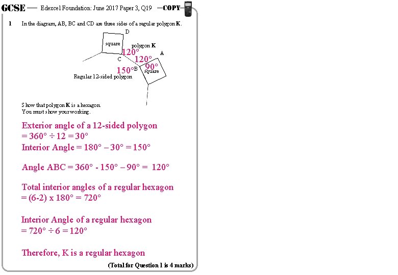 GCSE 1 Edexcel Foundation: June 2017 Paper 3, Q 19 In the diagram, AB, GCSE 1 Edexcel Foundation: June 2017 Paper 3, Q 19 In the diagram, AB,