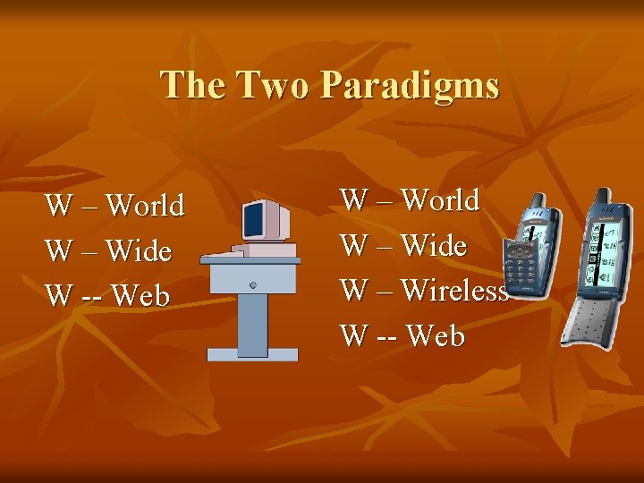The Two Paradigms W – World W – Wide W -- Web W –