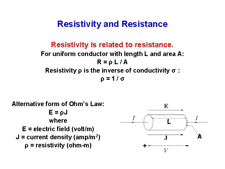 Resistivity and Resistance Resistivity is related to resistance. For uniform conductor with length L