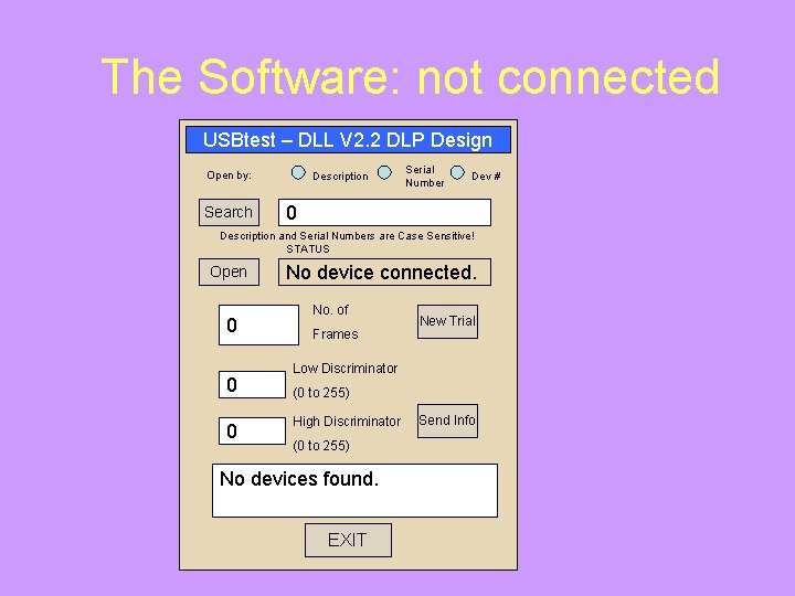 The Software: not connected USBtest – DLL V 2. 2 DLP Design Open by: