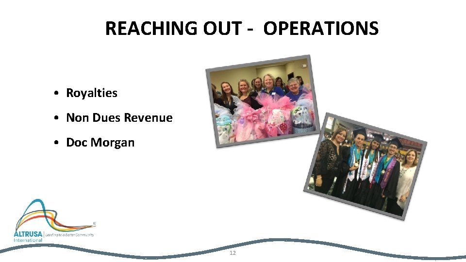REACHING OUT - OPERATIONS • Royalties • Non Dues Revenue • Doc Morgan 12