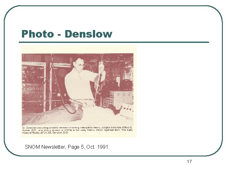 Photo - Denslow SNOM Newsletter, Page 5, Oct. 1991. 17 