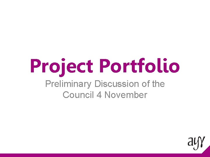 Project Portfolio Preliminary Discussion of the Council 4 November 
