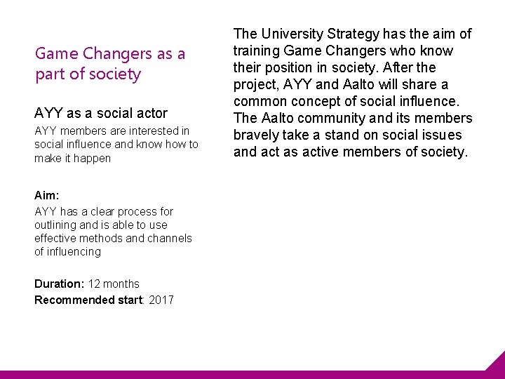 Game Changers as a part of society AYY as a social actor AYY members