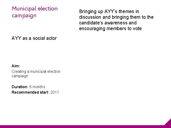 Municipal election campaign AYY as a social actor Aim: Creating a municipal election campaign