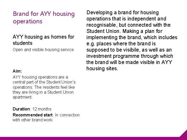 Brand for AYY housing operations AYY housing as homes for students Open and visible