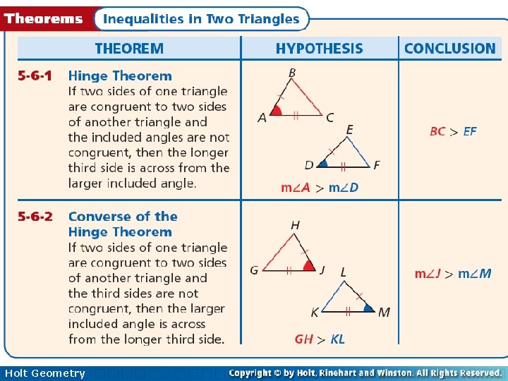 5 -6 Inequalities in Two Triangles Holt Geometry 