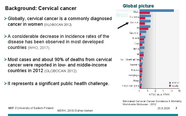 Background: Cervical cancer Global picture ØGlobally, cervical cancer is a commonly diagnosed cancer in