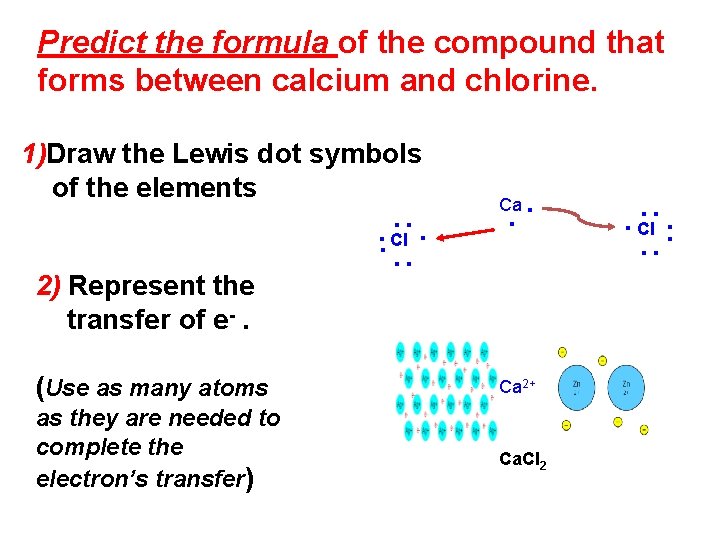 Predict the formula of the compound that forms between calcium and chlorine. ∙∙ ∙∙