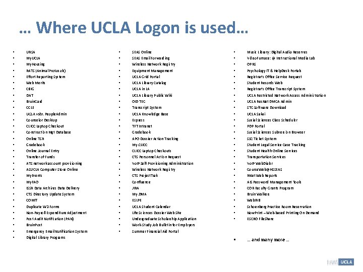 … Where UCLA Logon is used… • • • • • • • •