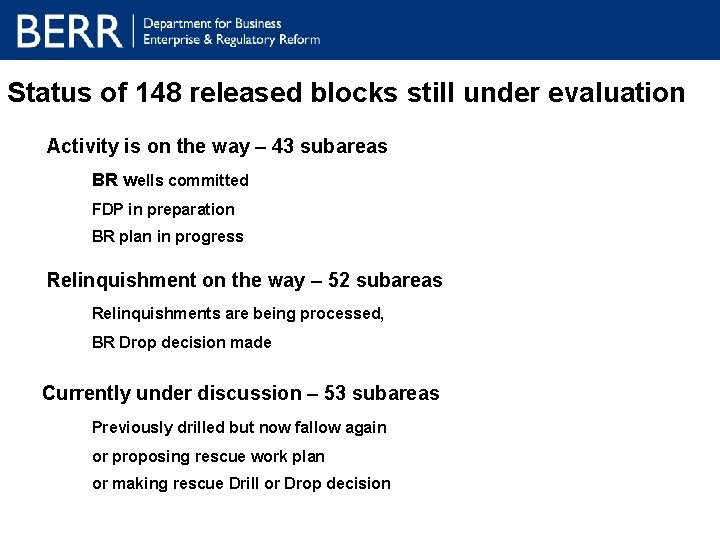 Status of 148 released blocks still under evaluation Activity is on the way –