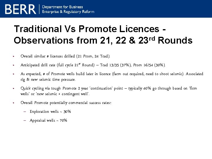 Traditional Vs Promote Licences Observations from 21, 22 & 23 rd Rounds • •