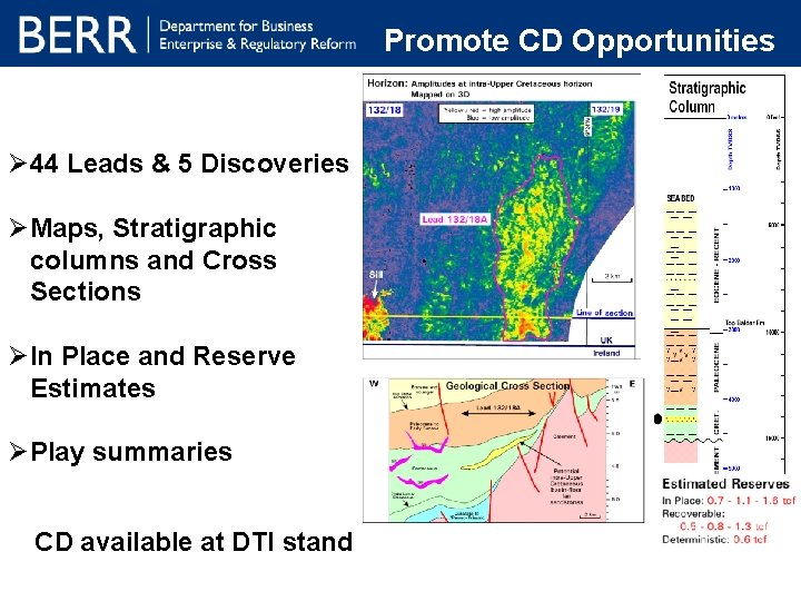 Promote CD Opportunities Ø 44 Leads & 5 Discoveries ØMaps, Stratigraphic columns and Cross