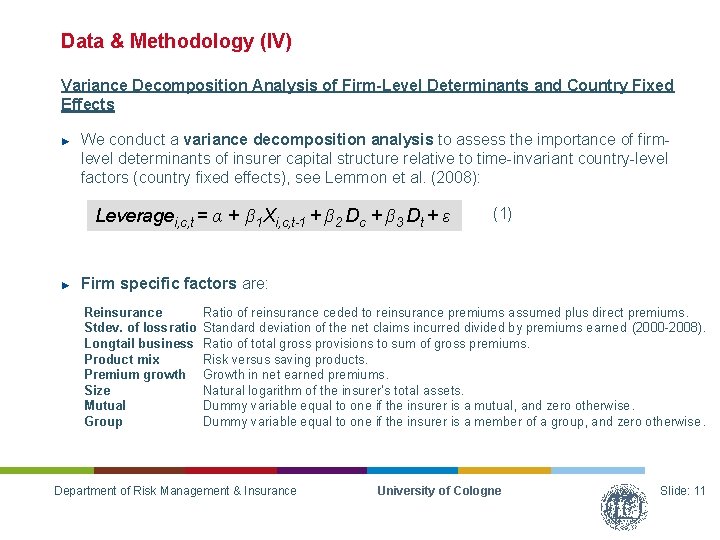 Data & Methodology (IV) Variance Decomposition Analysis of Firm-Level Determinants and Country Fixed Effects