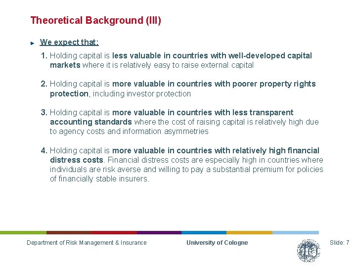 Theoretical Background (III) ► We expect that: 1. Holding capital is less valuable in