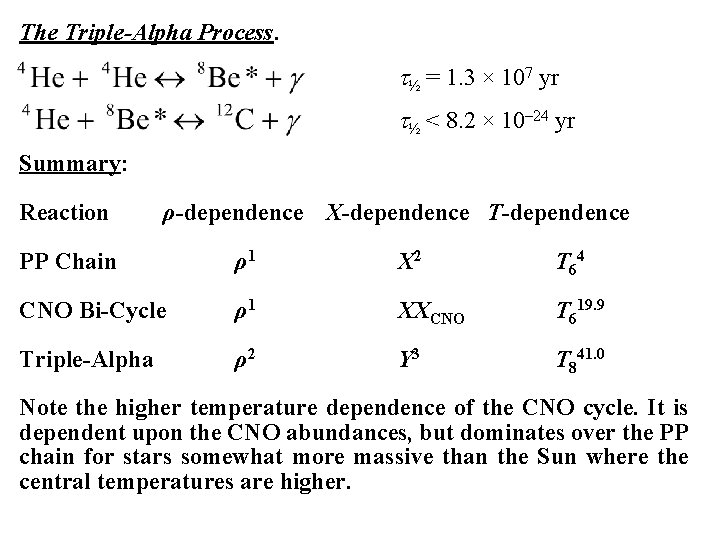 The Triple-Alpha Process. t½ = 1. 3 × 107 yr t½ < 8. 2
