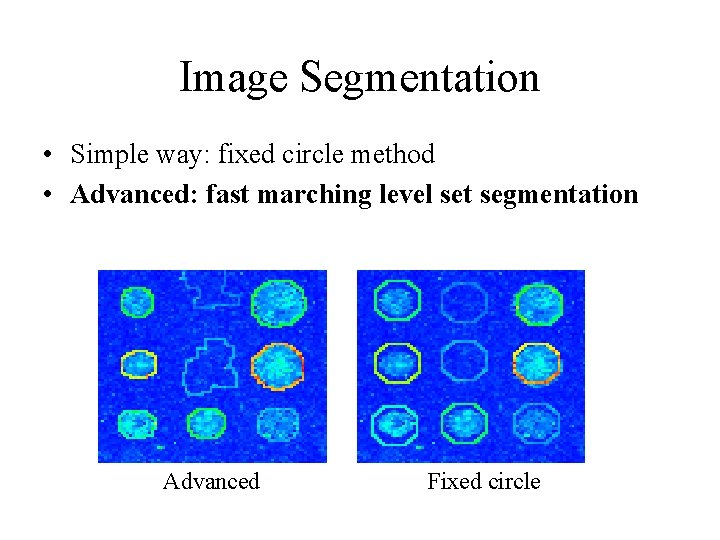 Image Segmentation • Simple way: fixed circle method • Advanced: fast marching level set