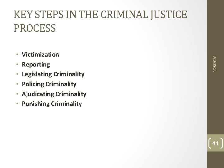 • • • Victimization Reporting Legislating Criminality Policing Criminality Ajudicating Criminality Punishing Criminality • • • Victimization Reporting Legislating Criminality Policing Criminality Ajudicating Criminality Punishing Criminality