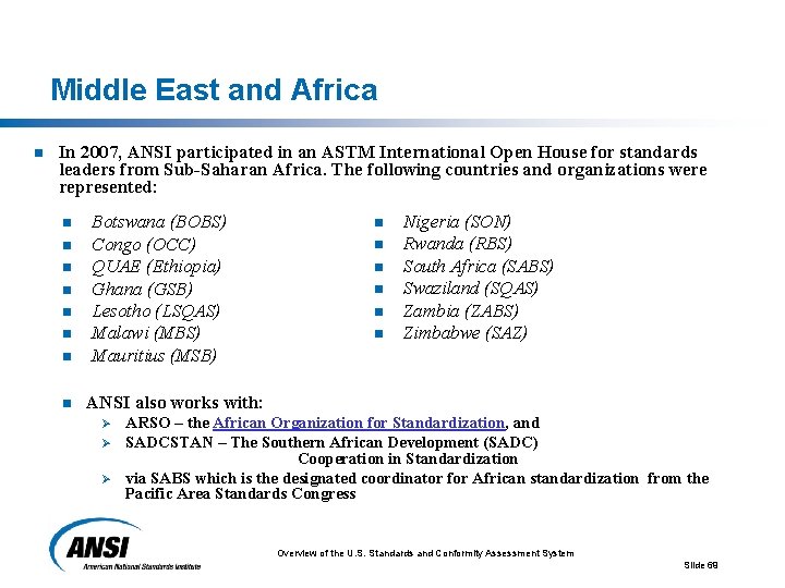 Middle East and Africa n In 2007, ANSI participated in an ASTM International Open