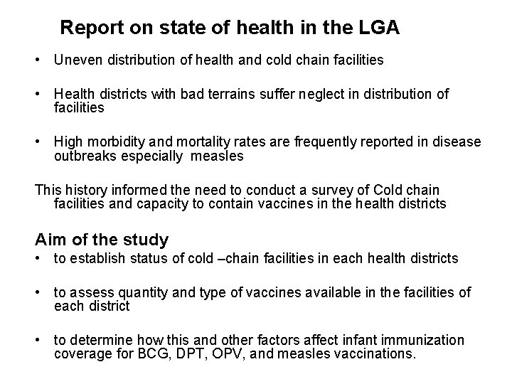 Report on state of health in the LGA • Uneven distribution of health and Report on state of health in the LGA • Uneven distribution of health and