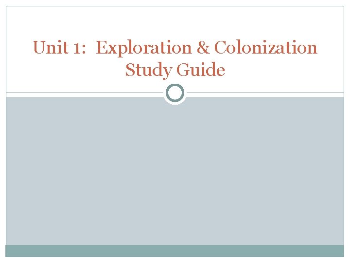 Unit 1: Exploration & Colonization Study Guide 