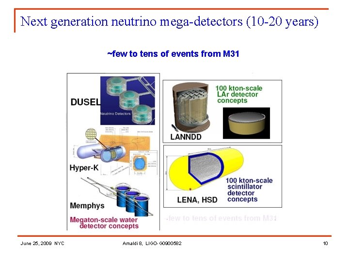 Next generation neutrino mega-detectors (10 -20 years) ~few to tens of events from M