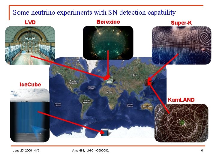 Some neutrino experiments with SN detection capability LVD Borexino Super-K Ice. Cube Kam. LAND