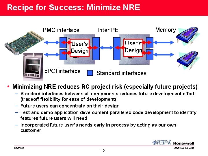 Recipe for Success: Minimize NRE PMC interface User’s Design c. PCI interface Memory Inter