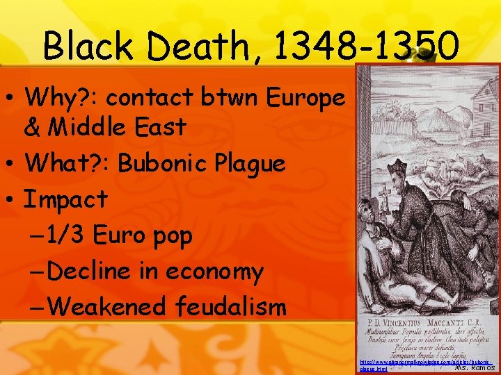 Black Death, 1348 -1350 • Why? : contact btwn Europe & Middle East •