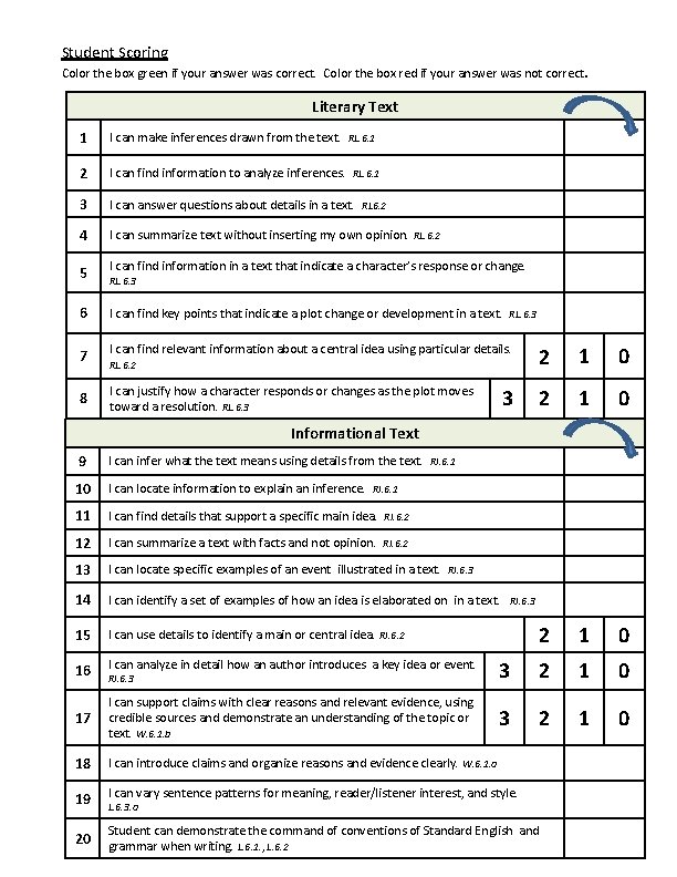 Student Scoring Color the box green if your answer was correct. Color the box Student Scoring Color the box green if your answer was correct. Color the box
