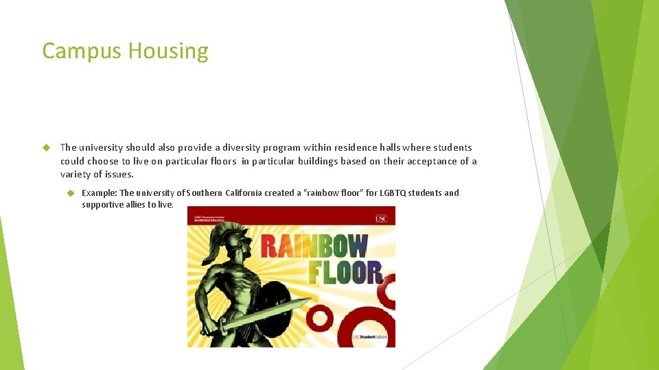 Campus Housing The university should also provide a diversity program within residence halls where Campus Housing The university should also provide a diversity program within residence halls where