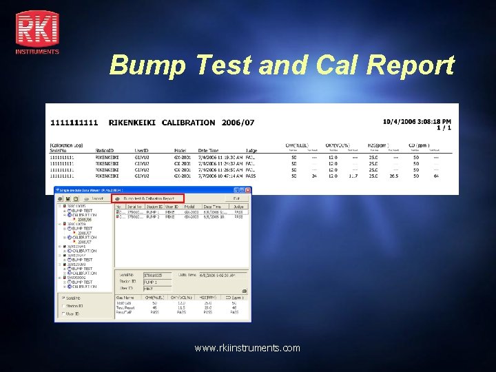 Bump Test and Cal Report www. rkiinstruments. com 