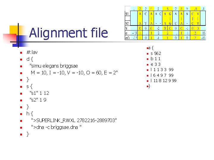 Alignment file n n n n #: lav d{ "simu elegans briggsae M =