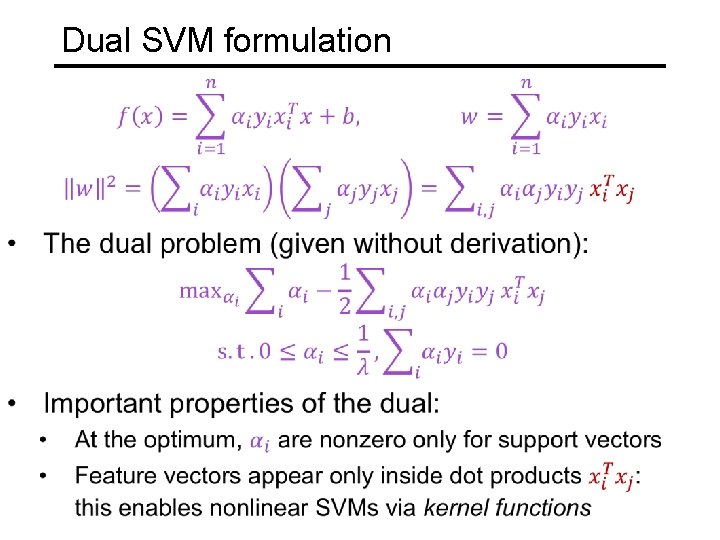 Dual SVM formulation 