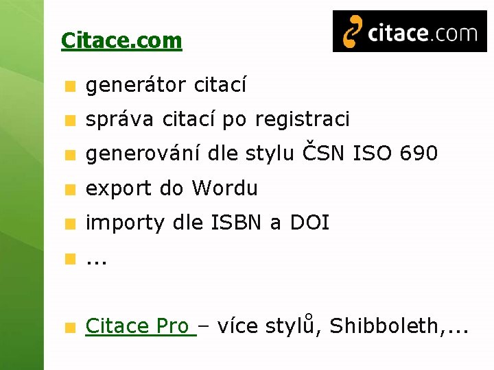 Citace. com generátor citací správa citací po registraci generování dle stylu ČSN ISO 690