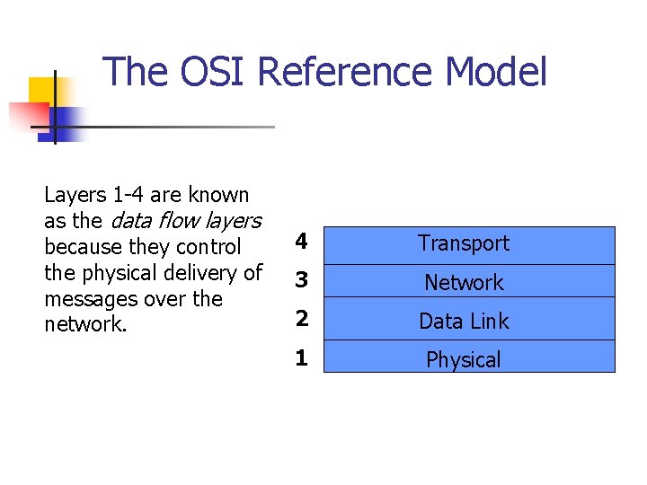 The OSI Reference Model Layers 1 -4 are known as the data flow layers