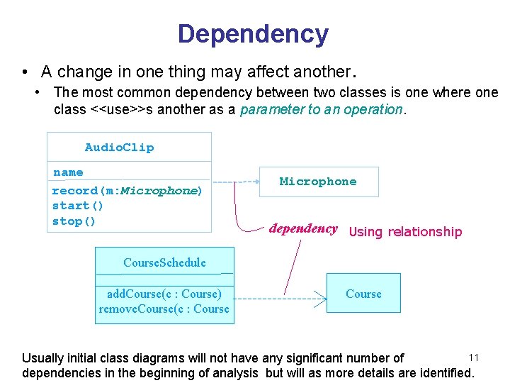 Dependency • A change in one thing may affect another. • The most common