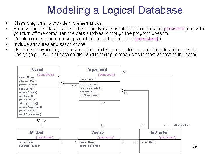 Modeling a Logical Database • • • Class diagrams to provide more semantics From