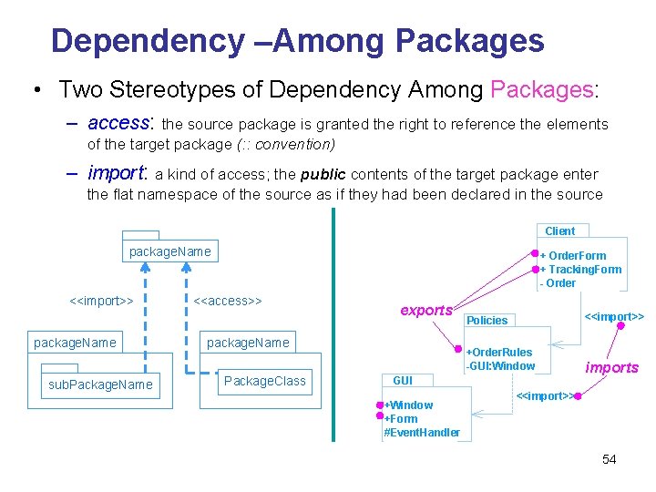 Dependency –Among Packages • Two Stereotypes of Dependency Among Packages: – access: the source