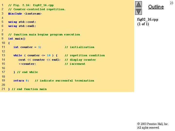 1 2 3 // Fig. 2. 16: fig 02_16. cpp // Counter-controlled repetition. #include