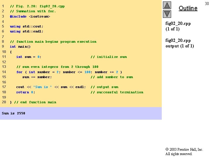 1 2 3 // Fig. 2. 20: fig 02_20. cpp // Summation with for.