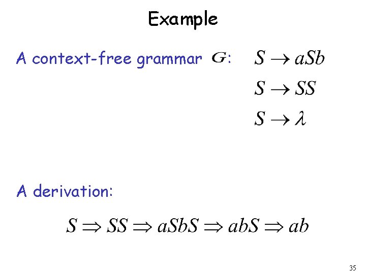 Example A context-free grammar : A derivation: 35 