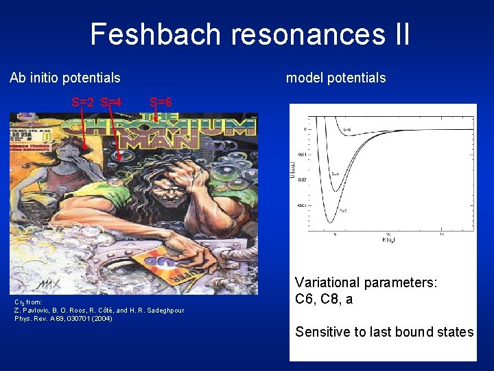 Feshbach resonances II Ab initio potentials S=2 S=4 model potentials S=6 Cr 2 from: