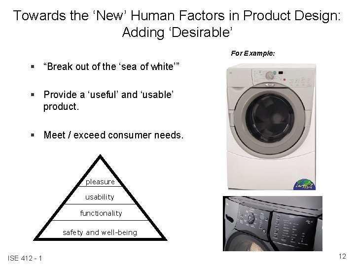 Towards the ‘New’ Human Factors in Product Design: Adding ‘Desirable’ For Example: § “Break