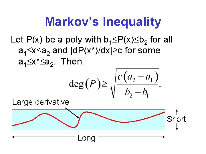 Markov’s Inequality Let P(x) be a poly with b 1 P(x) b 2 for