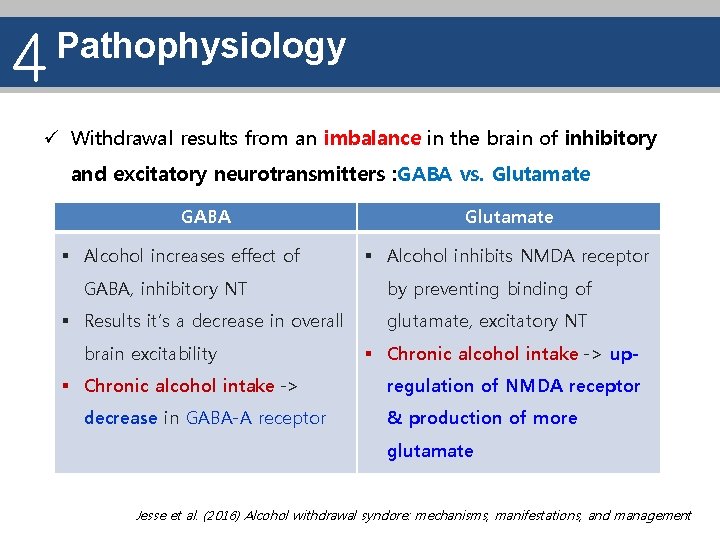 4 Pathophysiology ü Withdrawal results from an imbalance in the brain of inhibitory and